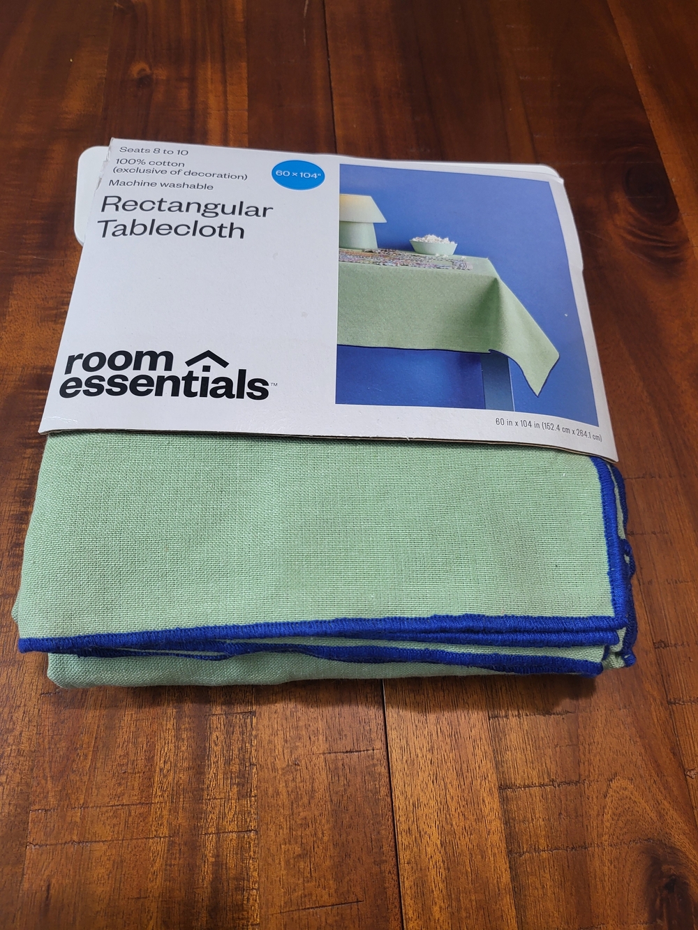 Room Essentials Rectangular Tablecloth Green with Blue Trim